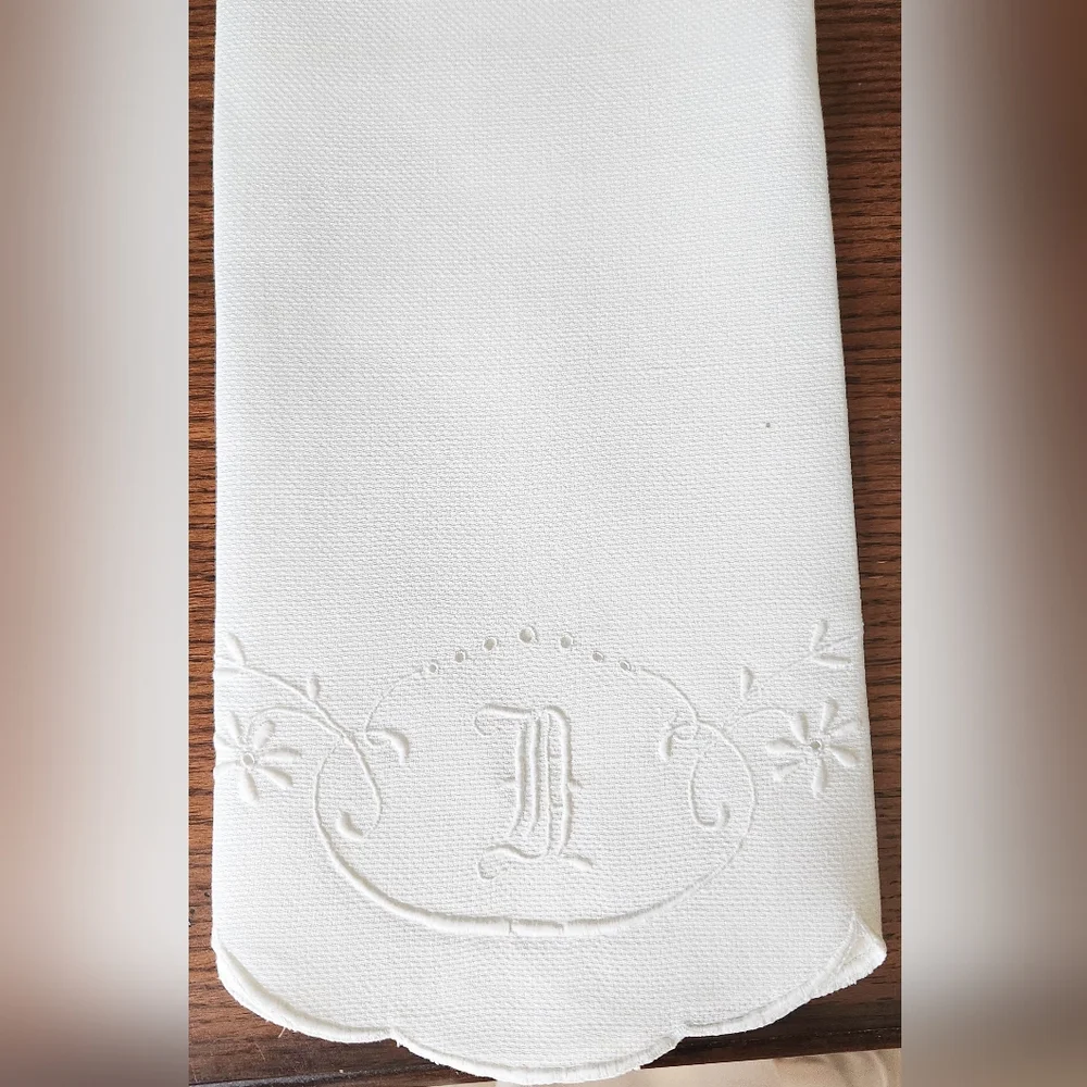 LG EMBROIDERED HUCK TOWEL WITH A MONOGRAM